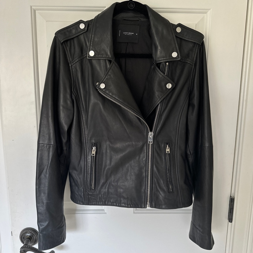 Lucky brand Beautful black leather moto jacket in medium